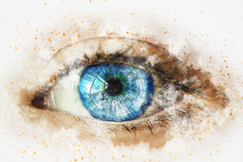 a close up of a blue eye on a white background, a watercolor painting, by david rubín, trending on pixabay, focus on full - body, giant eye magic spell, portrait photo, in the spotlight