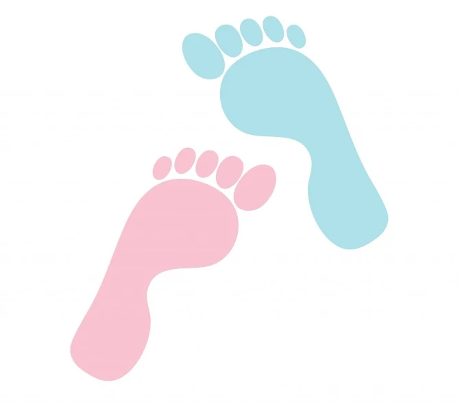 a couple of footprints that are next to each other, a digital rendering, soft blue and pink tints, human babies, no - text no - logo, stencil