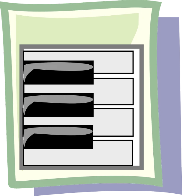 a black and white picture of a piano keyboard, a screenshot, inspired by John McLaughlin, computer art, full color illustration, restaurant menu photo, clip-art, three