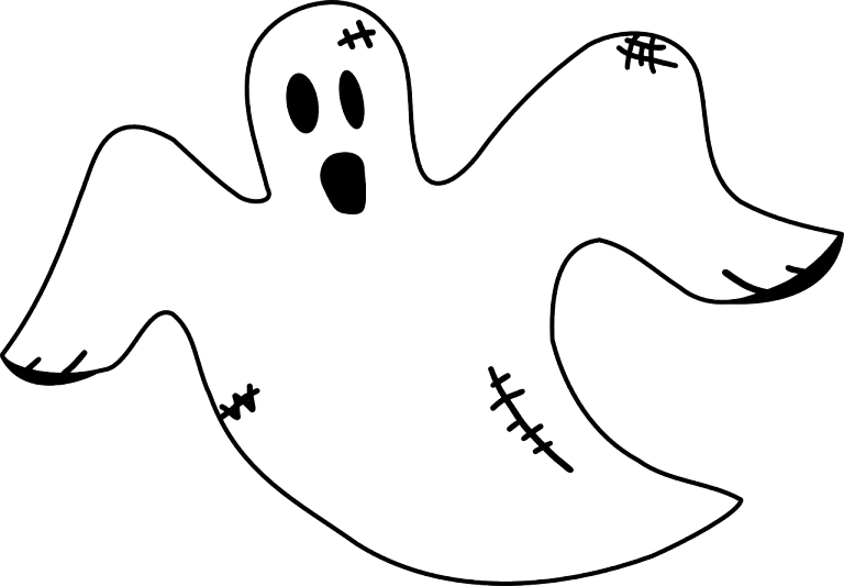 a black and white drawing of a ghost, lineart, by Maxwell Bates, pixabay, ascii art, coloring pages, floating, (night), a wooden