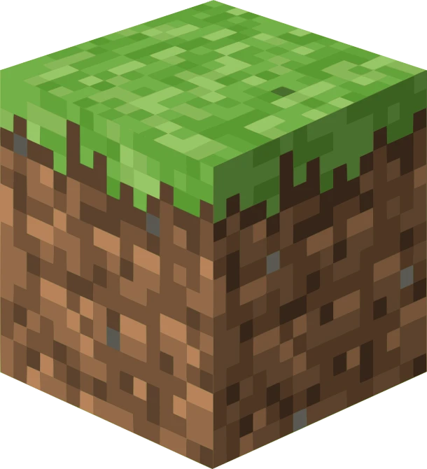a pixel block with grass on top of it, perspective shot, skin color, stew, strong grain