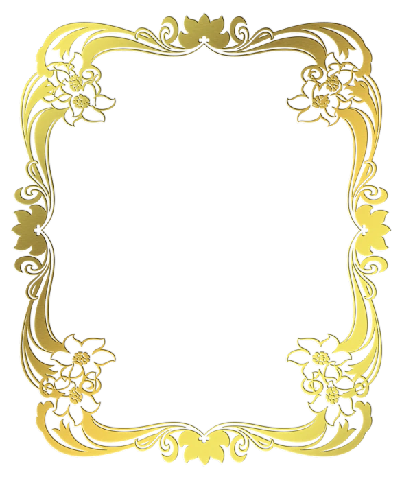 a gold frame on a black background, a digital rendering, by Sun Long, art nouveau, full card design, mirror and glass surfaces, white outline border, flower frame