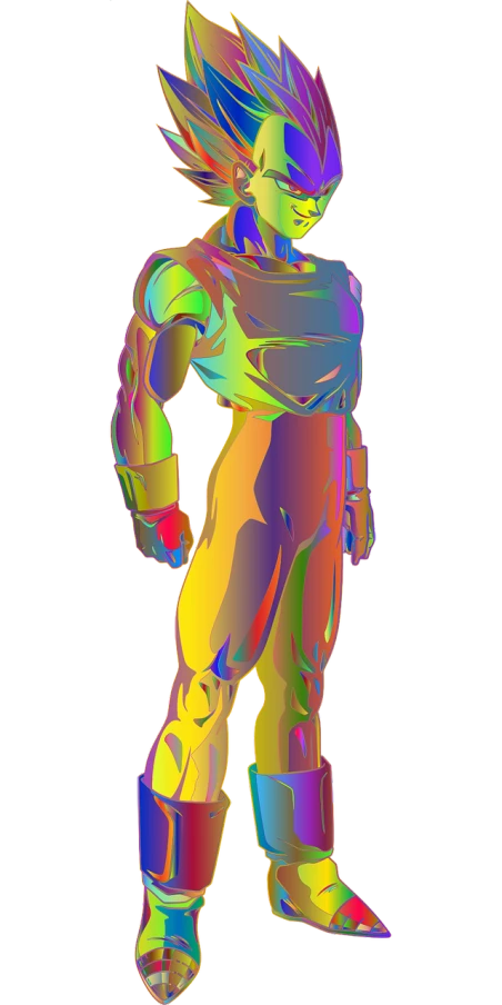 a drawing of goku from dragon ball, a raytraced image, inspired by John Romita Jr, digital art, holographic rainbow, full body robot with human mask, 3 d render stylized, samus aran bioorganic varia suit