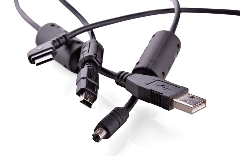 a couple of usb cables connected to each other, a picture, istockphoto, tripod, black on white background, thumbnail