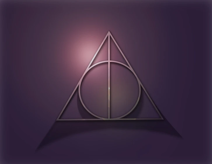 the deathly hall symbol on a purple background, a picture, shutterstock, realistic light and shadow, triangle inside circle, round glasses potter, howard
