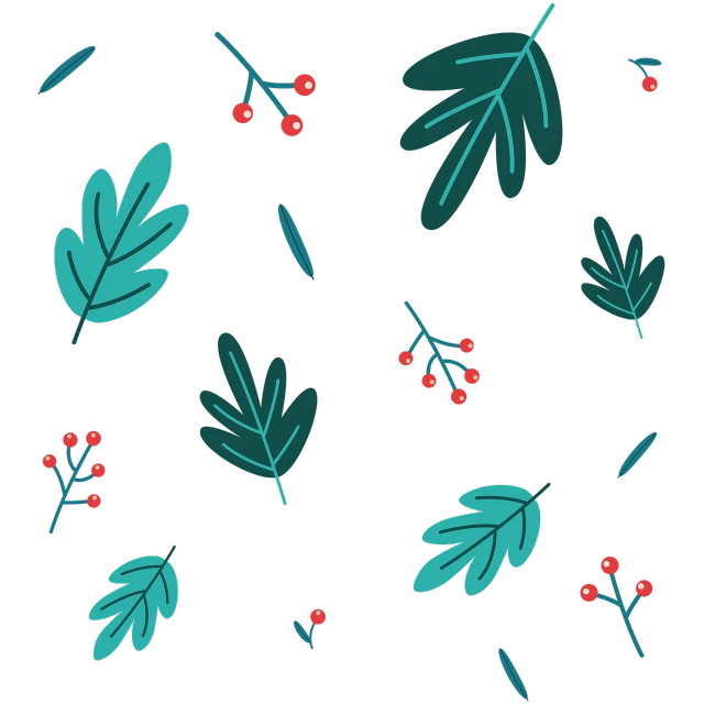 a pattern of leaves and berries on a black background, concept art, flying trees and park items, holiday season, simple 2d flat design, 4k high res