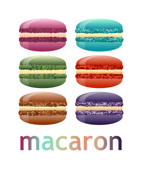 a close up of a macaron on a black background, vector art, inspired by Mac Conner, shiny!!, texture pack, 6 colors, colorful]”