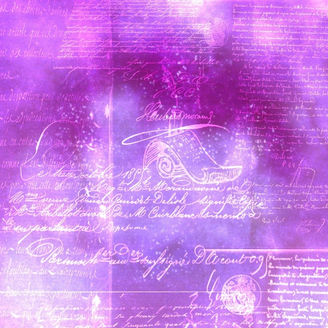 a close up of a piece of paper with writing on it, a digital rendering, holography, nebulae background, 1 9 century, purple colors, old scientific documents