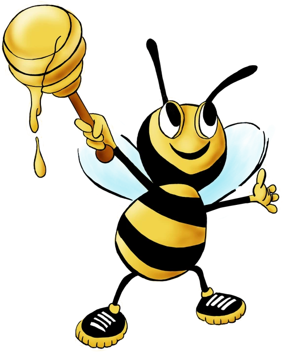 a cartoon bee holding a honey in one hand and a honey in the other, by Loren Munk, pexels, process art, with a black background, sports mascot, colourised, thumbnail