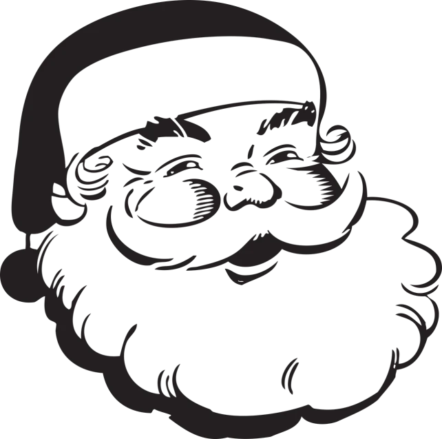 a black and white image of a santa claus face, a digital rendering, black silhouette, !subtle smiling!, brown, medium full shot