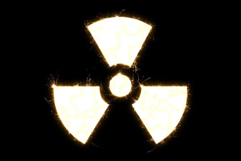 a black and white photo of a radioactive symbol, an illustration of, by Bradley Walker Tomlin, pixabay, nuclear art, glowing yellow face, tan, 2 0 1 0 photo, muzzle flash