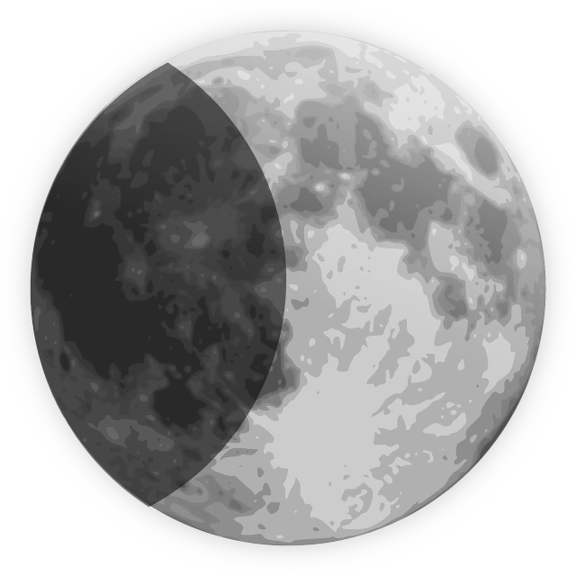 a black and white image of the moon, an illustration of, pixabay, grey and silver, clipart, lush and colorful eclipse, yinyang shaped