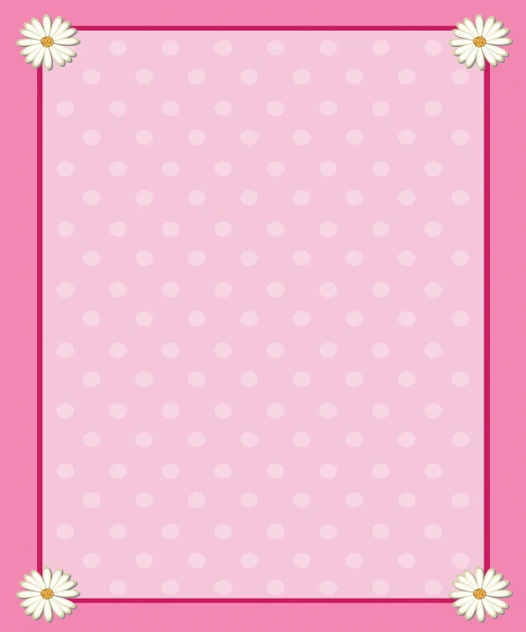 a pink background with white polka dots and daisies, a poster, by Ai-Mitsu, deviantart, sōsaku hanga, cartoonish vector style, tall thin frame, ornate border, full card design