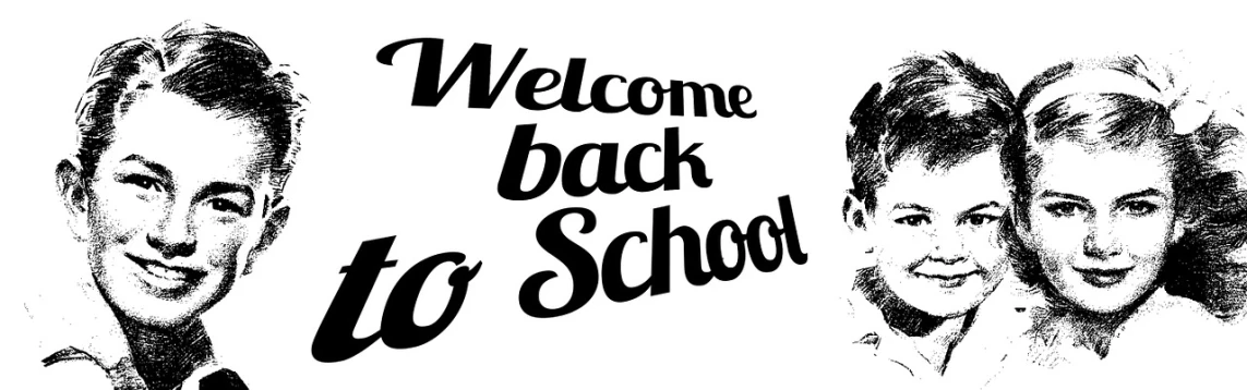 a sign that says welcome back to school, an illustration of, black stencil, 2 0 5 6 x 2 0 5 6, # oc, wide screenshot