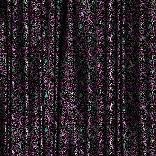 a close up of a curtain with a pattern on it, a digital rendering, inspired by Lorentz Frölich, deviantart, generative art, strange alien forest, purple and black, seamless game texture, overgrown with shiny blobs