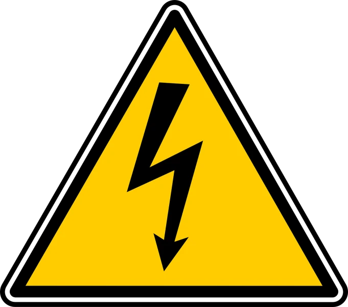 a yellow and black sign with a lightning bolt on it, shock art, electrical wiring!, computer generated, untitled, dangerous