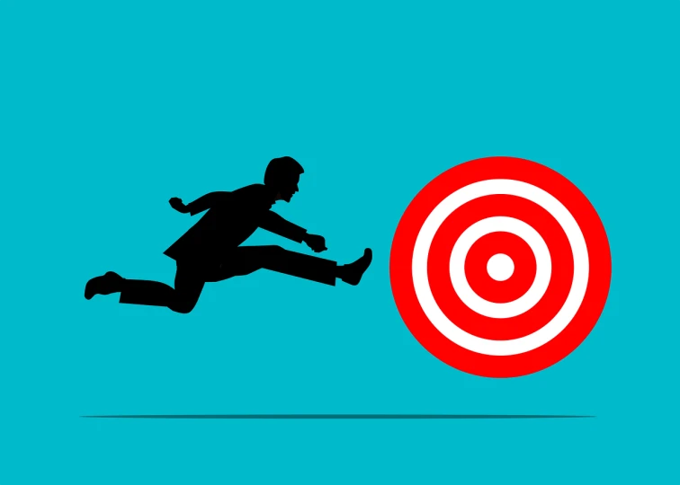 a person jumping in the air in front of a target, vector art, by Allen Jones, trending on pixabay, istock, people running away, lag in the game, there was a noise