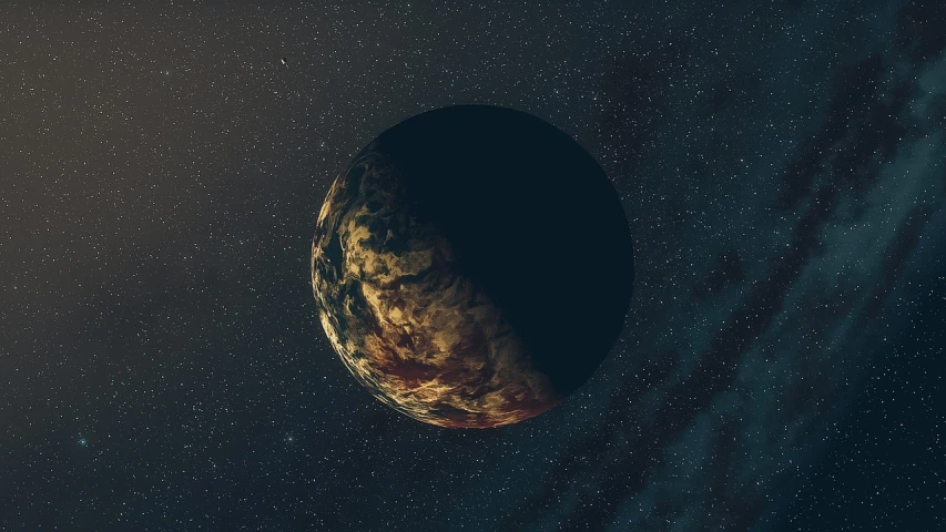 a close up of a planet with a star in the background, digital art, space art, single image, dream - like heavy atmosphere, planet surface, dark ancient atmosphere