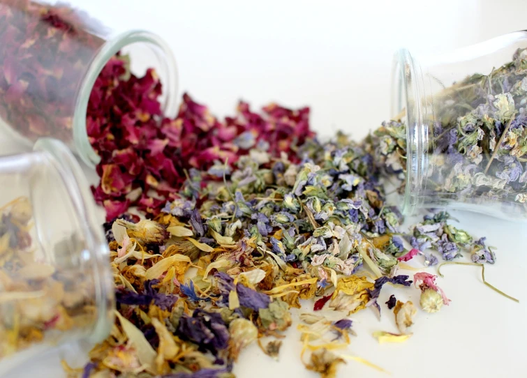 a close up of a jar of dried flowers, by Rhea Carmi, colorful robes, spa, high def, natural and organic and flowing