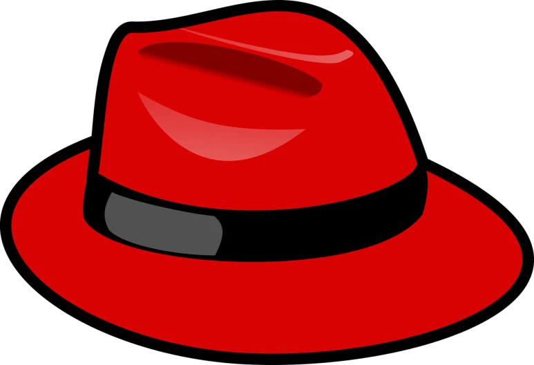 a red hat with a black band, digital art, by Glennray Tutor, pixabay, no gradients, hacking into the mainframe, fedora, 👁🌹👾