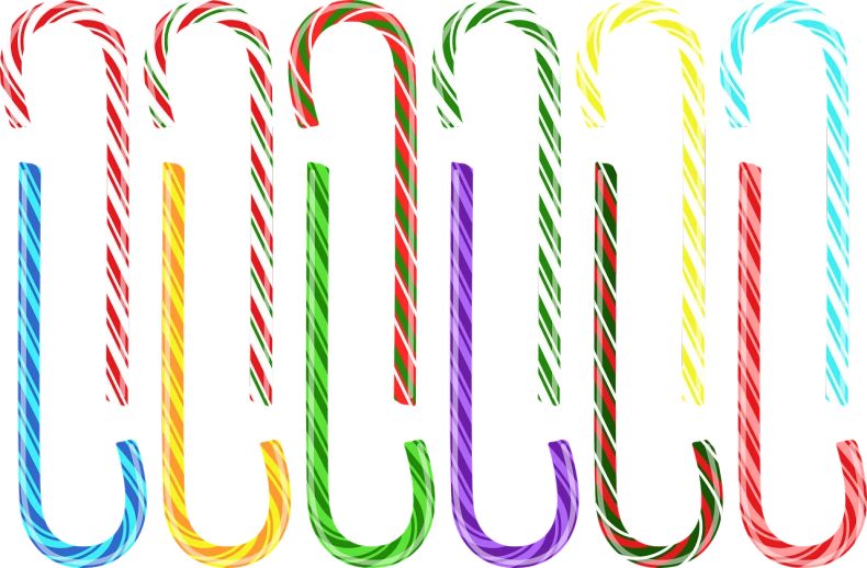 a group of candy canes on a black background, a digital rendering, 6 colors, clip art, neon streetlights, full length photo