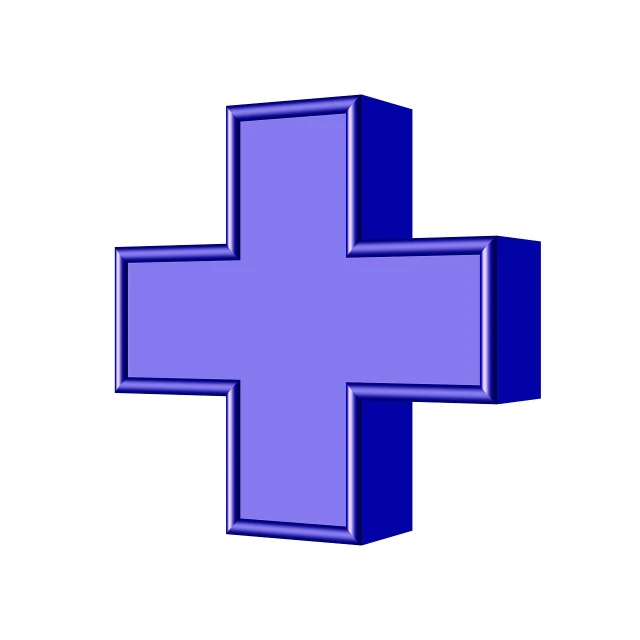 a blue cross on a white background, a digital rendering, computer art, medical stitches vaporwave, purple color, 2d solid shape logo, everyday plain object