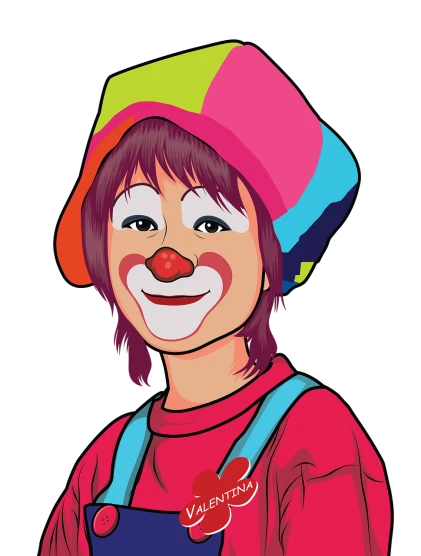 a close up of a person wearing a clown hat, vector art, smiling girl, clean cel shaded vector art, with a black background, adobe ilustrator