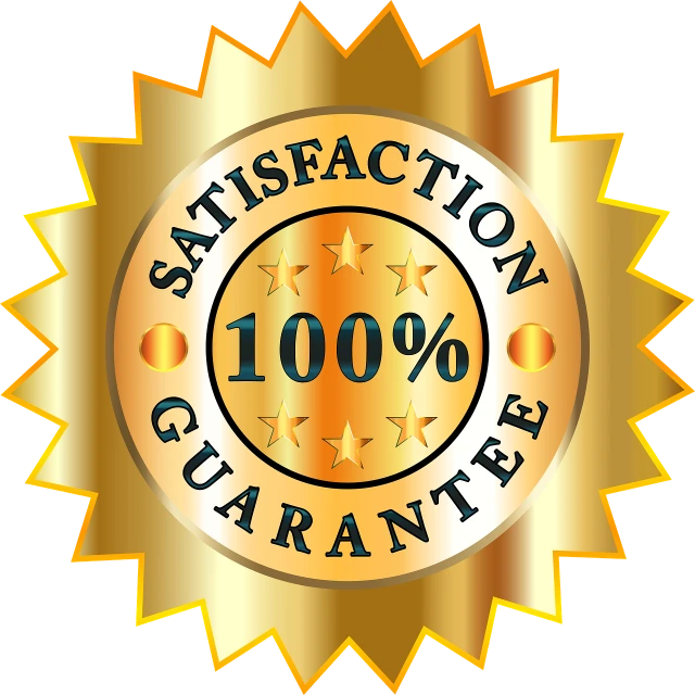 a gold satisfaction guarantee label on a black background, hurufiyya, jpeg artifact, !!beautiful!!, t100, star