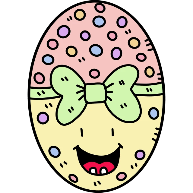 an easter egg with a bow and polka dots on it, vector art, mingei, on black background, face like ester exposito, coloured line art, cartoon style illustration