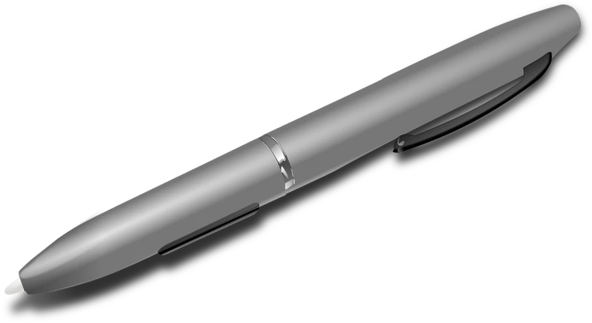 a silver pen sitting on top of a black surface, an ambient occlusion render, pixabay, grey metal body, flashlight, sleek interceptor profile, top angle view