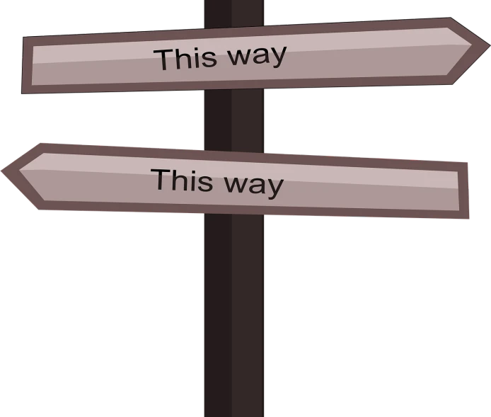 a street sign that says this way and this way, a diagram, by Matthew D. Wilson, pixabay, precisionism, !!! very coherent!!! vector art, chocolate, dark. no text, detailed screenshot