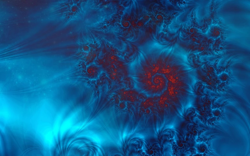 a computer generated image of a blue and red flower, trending on cg society, digital art, harmony of swirly clouds, hell background, ancient swirls, blue backgroung