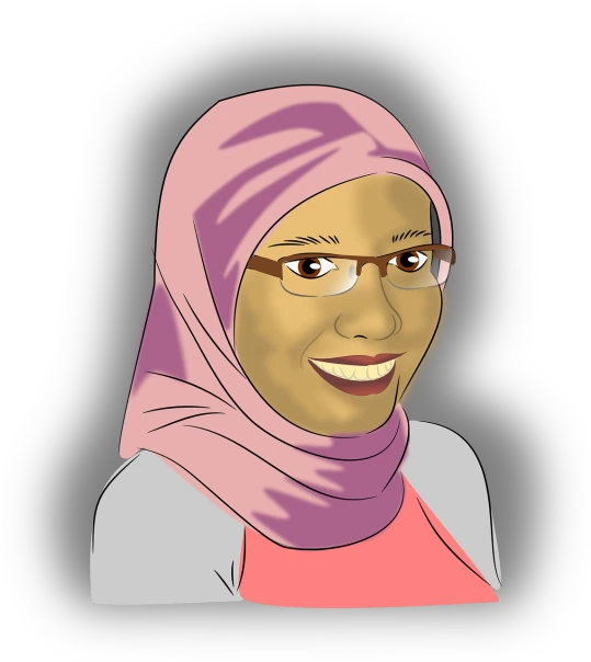 a woman wearing glasses and a pink hijab, vector art, pixabay contest winner, hurufiyya, mixed-race woman, aluminium, tourist photo, wikihow illustration