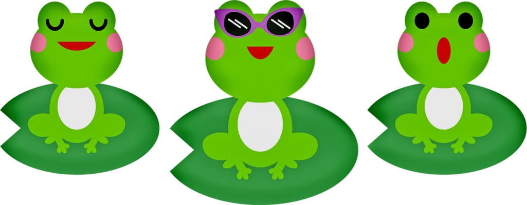 a group of frogs sitting on top of each other, a raytraced image, inspired by Masamitsu Ōta, pixabay, with sunglass, cute girl, [ floating ]!!, “portrait of a cartoon animal