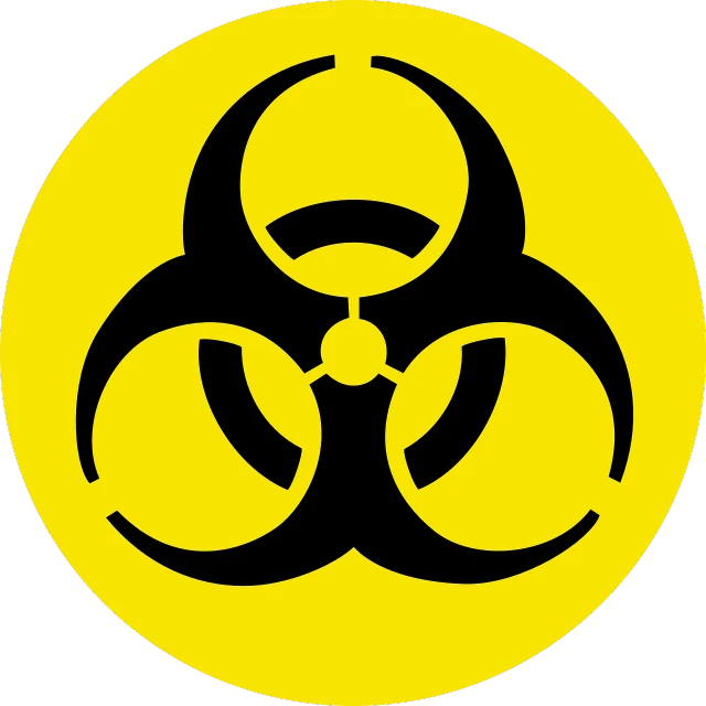 a yellow and black biohazard sign on a white background, nuclear art, round logo, sticker design vector art, 2 0 1 0 photo, worksafe. illustration