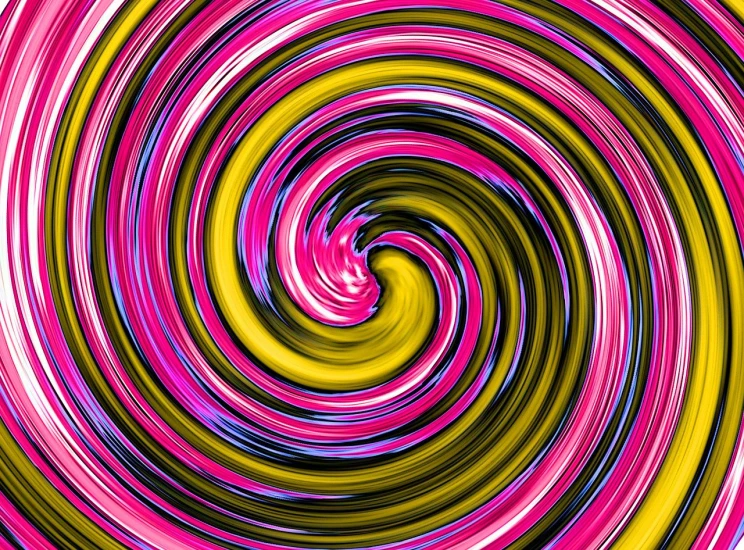 a pink and yellow swirl on a black background, digital art, lollipop, motion photo