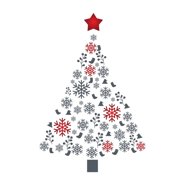 a christmas tree made out of snowflakes, pixabay, folk art, red and grey only, isolated white background, flat illustration, created in adobe illustrator