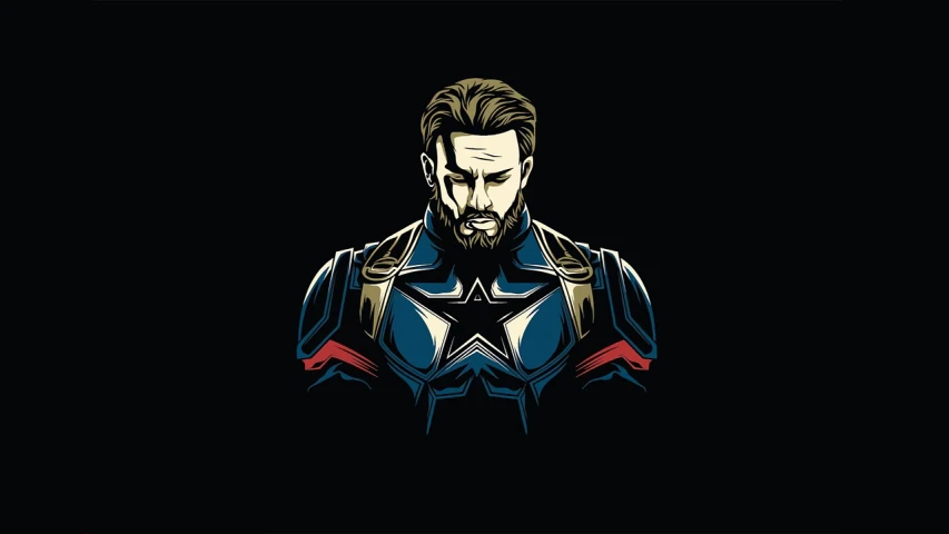 a man with a beard wearing a captain america suit, vector art, digital art, black widow, clear dark background, shoulder patch design, wallpaper mobile