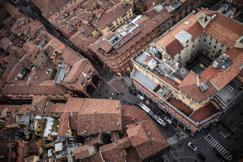 a view of a city from a bird's eye view, by Alessandro Allori, pexels, hyperrealism, tiled roofs, slice of life”, low angle dimetric composition, prefecture streets