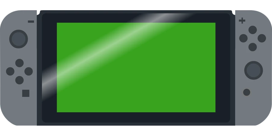 a video game console with a green screen, inspired by Luigi Kasimir, deviantart, digital art, glossy shiny reflective, black border: 0.75, really long, smartphone resolution