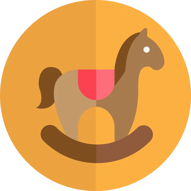 a brown rocking horse with a pink saddle, by Alexander Fedosav, pixabay, figuration libre, all enclosed in a circle, orange color theme, app icon, profile close-up view