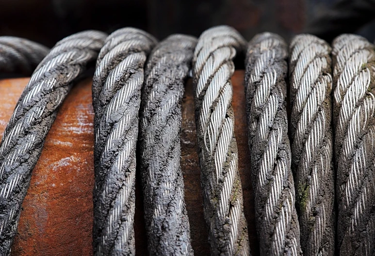 a close up of a bunch of rope next to a fire hydrant, inspired by W. Lindsay Cable, minimalism, grungy steel, shiny silver, cable wire implants, 3 4 5 3 1