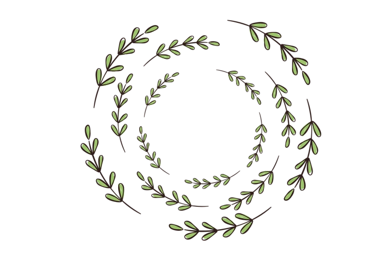 a wreath of green leaves on a black background, inspired by Master of the Embroidered Foliage, digital art, simple primitive tube shape, high quality screenshot, twigs, colored illustration