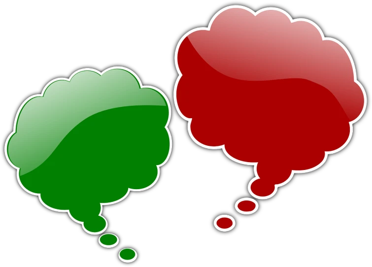 a couple of speech bubbles sitting next to each other, pixabay, red green, acrylic, tanks, istockphoto