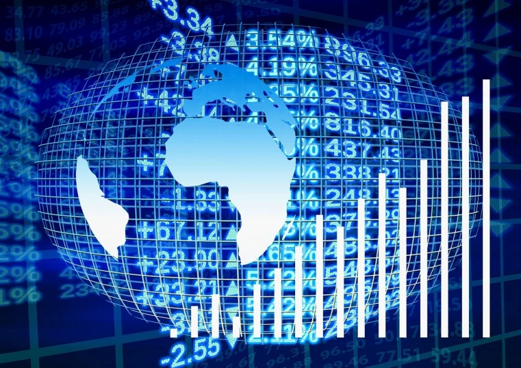 a close up of a globe with numbers on it, a digital rendering, by Robert Medley, displaying stock charts, blue, banner, istockphoto