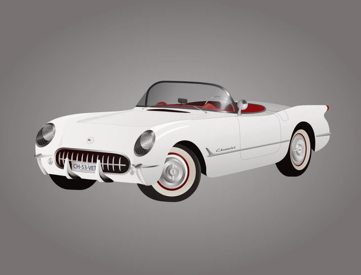 a white and red convertible car on a gray background, vector art, by Mike Bierek, shutterstock contest winner, corvette c2 1969, 1 9 5 4, miami. illustration