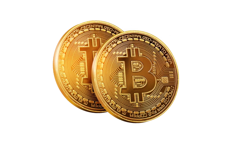 two golden bitcoins on a black background, a digital rendering, shutterstock, 🦩🪐🐞👩🏻🦳, high detail product photo, detailed product photo