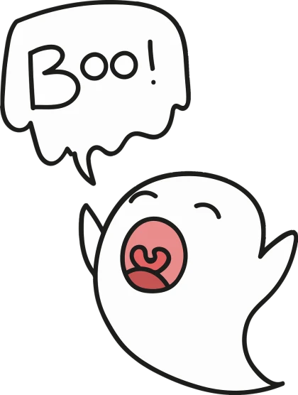 a ghost with a speech bubble saying boo, by Murakami, pixabay, open mouth, mcbess, ( 3 1, cutie