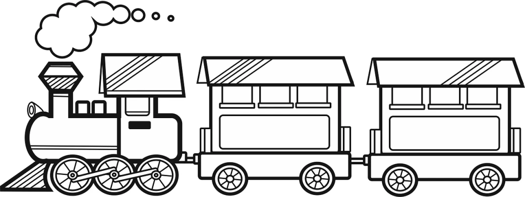 a black and white drawing of a train, lineart, by Odhise Paskali, trending on pixabay, figuration libre, toys, colored accurately, corporate animation style, caravan