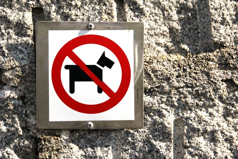 a no dog allowed sign on a stone wall, by Jan Rustem, getty images, video still, hergé, no logo